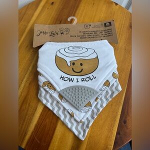 Jesse + Lulu 3 pack Cinnamon roll bandana bibs with teether